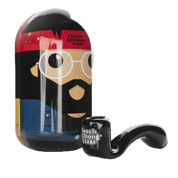 Cheech & Chong Glass 5.5" Dave's Not Here, Man Sherlock Hand Pipe In Collectible Tin