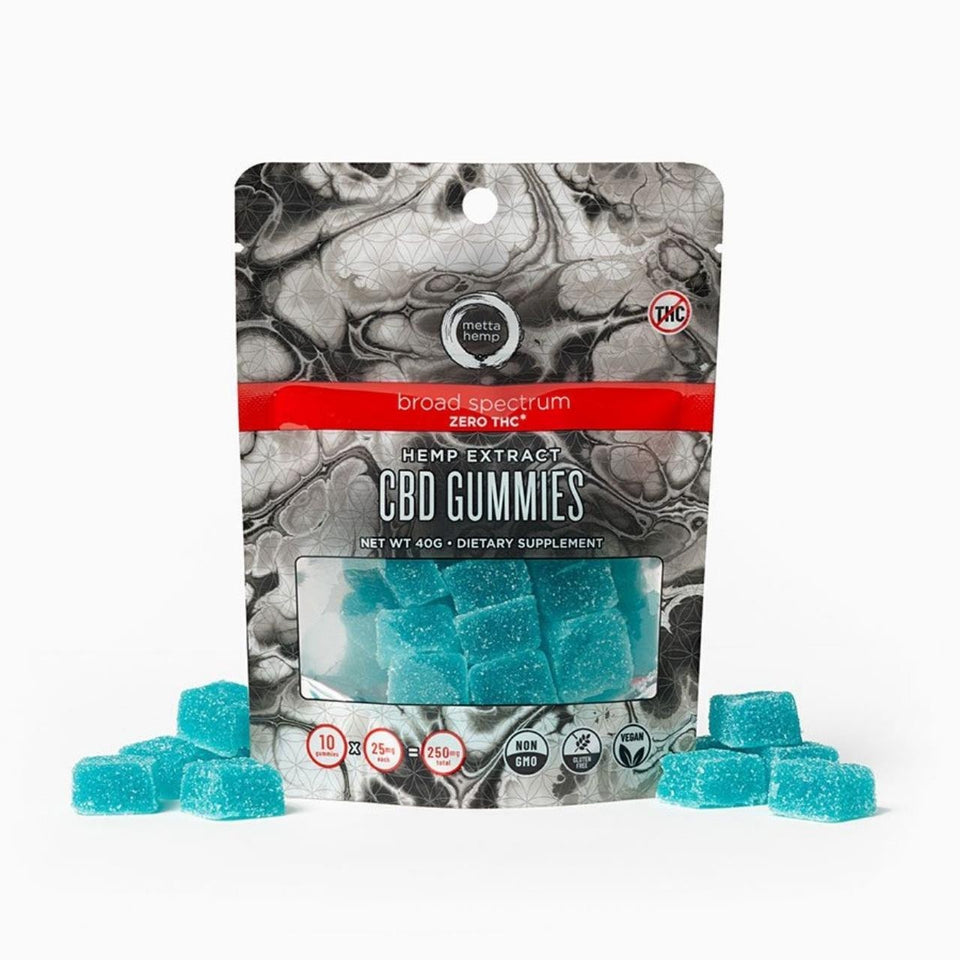 CBD Gummies Zero THC* Broad Spectrum (No Rosin) By Metta Hemp Company 250MG (10 Pieces)
